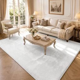 VOUNOT® Fluffy Rugs for Living Room and Bedroom, Soft Shaggy Floor Carpets with Non Slip Backing & Extra Underlay, Machine Washable, Large Area Rug, Modern & Cosy Home Decor, 200x300cm, Cream