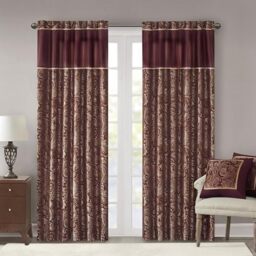 Madison Park Aubrey 2 Panel Curtain Faux Silk Paisley Jacquard, Rod Pocket Curtain for Living Room, Kitchen, Room Darkening Window Drape for Bedroom and Dorm, 2-PK 50x95, Burgundy