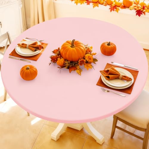 "Moosfor Spandex Round Tablecloth, Fitted Table Cloth for 42""-50"" Tables - Elastic Outdoor Picnic Table Cover, Circle Stretch Waterproof Table cloths for Patio, Dining, Kitchen, Pink"