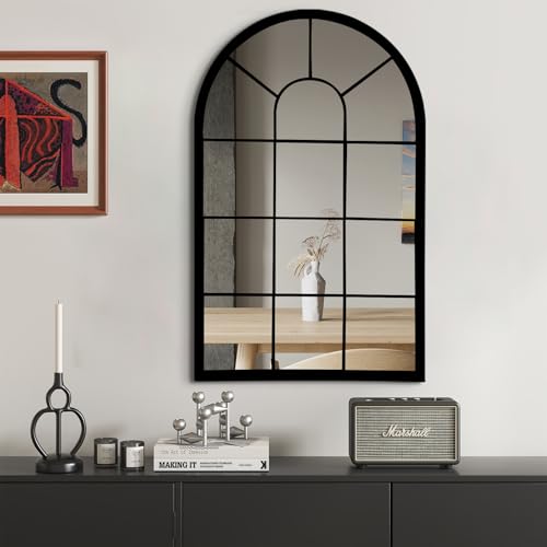 HQiJun Wall Mirror Window Decorative Mirrors Arched Farmhouse for Living Room Bedroom Entryway Bathroom Vanity (19.7??? x31.5??? x0.9???)