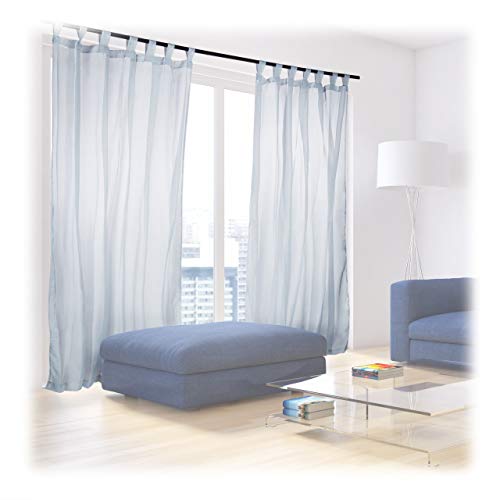 Relaxdays Curtains with Loops, Transparent, Set of 2, Solid Colour, Polyester, HxW: 245 x 140 cm, Silver