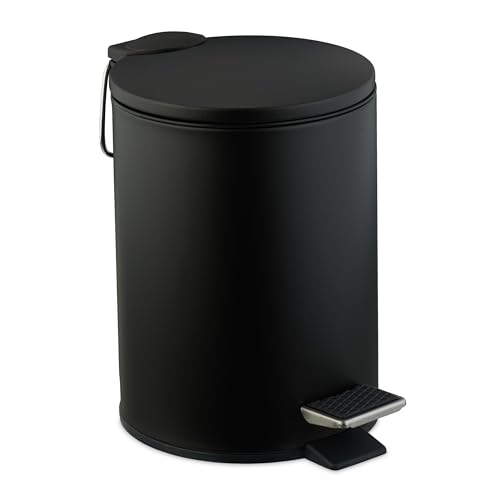 Relaxdays Bathroom Pedal Bin, 3 Litres, Soft-Close Lid, Removable Inner Bucket, Sanitary Disposal, Guest Toilet, Black