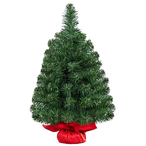 Yaheetech 1Pcs Artificial Christmas Tree with Concrete Base, 2ft, Green - 60cm Tabletop Christmas Tree - With 67 PVC Tips & Cement Base - Holiday Decorative Tree
