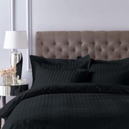 Bianca 300 Thread Count Cotton Satin Stripe Super King Fitted Sheet Black