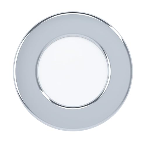 Eglo LED recessed Spotlight Fueva 5, Ø 8.6 cm, Steel with Plastic Diffuser, Chrome and White, Flat Bathroom Spotlight, 26 mm Depth, Neutral White, IP44
