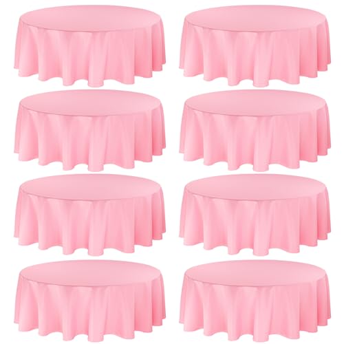 8 Pack Thick Premium Round Tablecloth 90 Inch Pink Round Table Covers Bulk Washable Polyester Fabric Round Table Clothes for Wedding Party Reception Banquet Buffet Restaurant (Pink, 90 Inch)