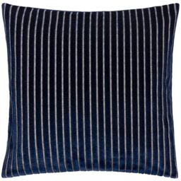 Paoletti Savoy Stripe Polyester Filled Cushion – Reversible Soft Textured Velvet Decorative Cushion for Sofas Beds and Armchairs (Navy - 50x50cm)