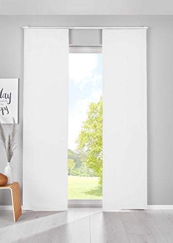 Gardinenbox Newyork 202020680-2 Set of 2 Blackout Sliding Curtains, H x W 145 x 60 cm, White Panel Curtains, Opaque Thermal Sliding Curtain
