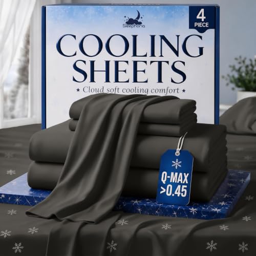 SLEEPHORIA 4 PC Cooling Sheets California King Size Bed Set - Temperature Regulating Bedding for Hot Sleepers - Deep Pocket Cooling Bed Sheets for Night Sweats and Comfort (Graphite)