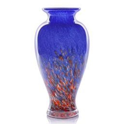 "Hand Blown Glass Vase 11.8"" Tall Beautiful Dark Blue Sea Wide Mouth Bud Vase for Table Centerpiece, Painted Colorful Murano Glass Flower Vases for - Home Entrance Wedding Center"