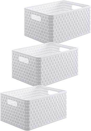 Rotho Country Bathroom Storage Basket Set 3 x 6 L A5 Rattan Look White - Kitchen Storage, Three Separate A5 Baskets for Tidy Shelf Storage, White Rattan-Look Design, 6 L Capacity per Basket