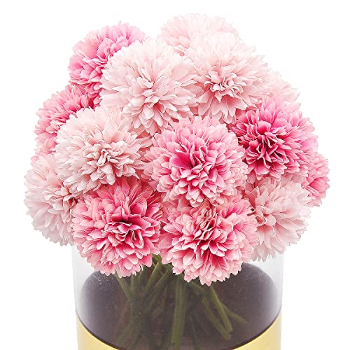 Blooming Paradise 20Pcs Artificial Silk Chrysanthemum Ball Plants Fake Mums Flower Arrangements Wedding Bouquets Decor Home Kitchen Garden Party Table Floral DIY (Light Pink&Dark Pink)