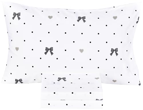 Scientific Sleep Lace Bow Romantic Bowknot Black Dot 100% Cotton 3 Pcs Twin Bed Sheet Set Kids Boys Girls Teen, Flat Sheet & Fitted Sheet & Pillowcase Child Bedding Set (Bow, Twin)