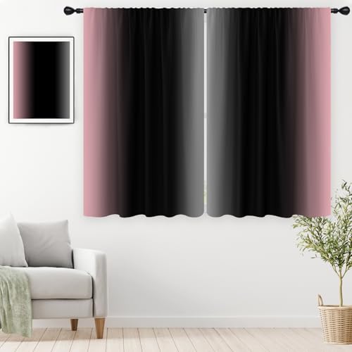 "EGLGCC Wide Black Pink Curtains, Ombre, 2 Panels, 52"" W x 63"" L, Rod Pocket - Cute Princess Bedroom Theme, Pretty Beautiful Aesthetic, Dark Moody Gothic Halloween Style, Window Drapes Decor"