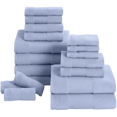 Modern Threads Air Cloud 100% Combed Cotton Towel Set, Blue, 18-Piece