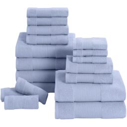 Modern Threads Air Cloud 100% Combed Cotton Towel Set, Blue, 18-Piece