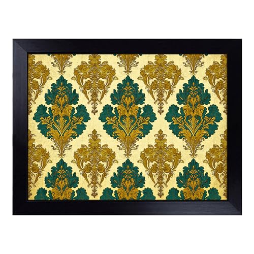 Lap Tray with Bean Bag Cushion, Vintage Wallpaper Pattern - Handmade in the UK, Raised Wooden Edge, Padded Cushion, Heat-Resistant Wipe-Clean Surface, for Meals, Laptops and Crafts