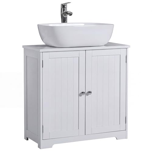 Bath Vida Priano 2 Door Bathroom Under Sink Floor Cabinet - White - Space-Saving Storage - 60H x 60W x 30D cm - Adjustable Shelf - Freestanding - Modern Wooden Storage Unit