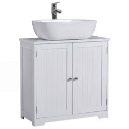 Bath Vida Priano 2 Door Under Sink Cabinet - White - 60 H x 60 W x 30 D cm - Adjustable Shelf Space - Freestanding Storage Basin Unit - Compact - Anti-Tip Kit - Modern Bathroom Furniture