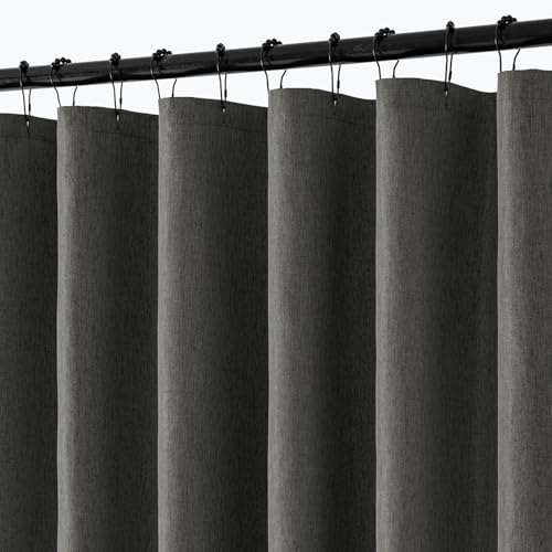 "ANRODUO Dark Grey Linen Textured Fabric Shower Curtain Set - 72""x72"" with 12 Rust Resistant Durable Metal Hooks, Waterproof & Heavy Duty Polyester, Button Hole Design, Machine Washable for Bathroom"
