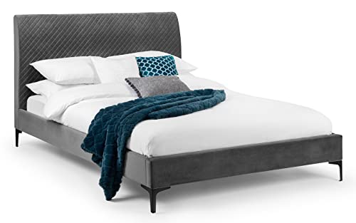Julian Bowen Sanderson Diamond Quilted Velvet Bed 135cm, Grey