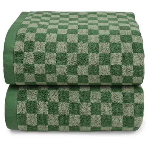 Jacquotha Luxury Bath Towels for Bathroom Green Checkered (54x28 Inches) - Cotton Soft Absorbent Shower Towels 2 Pack Daily Use Lightweigt, Quick Dry, Decorative Funny Gifts St Patricks Day Decor