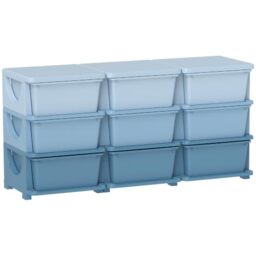 HOMCOM 9 Drawers Plastic Kids Storage Units 3 Tier Children Toy Chest Blue