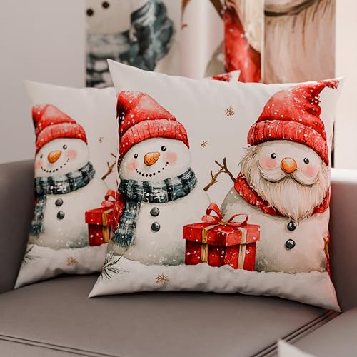 PETTI Italian Artisans - Pair of 60x60 cm Microfiber Cushion Covers, Christmas Pillow Covers, Christmas Decor Cushions for Bedroom, Sofa, Living Room, Set of 2 Cushion Covers, Snowman Pillow Cover 02