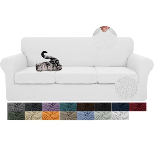 JIVINER 4 Pieces Couch Covers for 3 Cushion Couch Stretch Sofa Slipcover with 3 Seat Cushion Covers Thick Fitted Couch Cover for Pet Dogs Furniture Protector (Sofa, Off White)