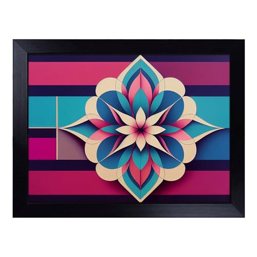 Lap Tray with Bean Bag Cushion, Awe Inspiring Modern Flower Art - Handmade in the UK, Raised Wooden Edge, Padded Cushion, Heat-Resistant Wipe-Clean Surface, for Meals, Laptops and Crafts
