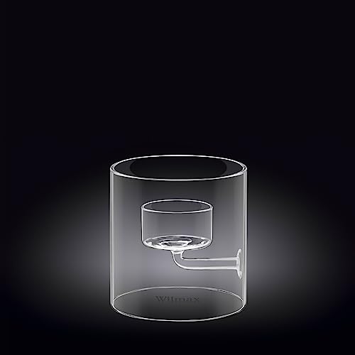 Wilmax WL-888904/A Borosilicate Glass Candle Holder for 1 Tea Light, 9 cm Height