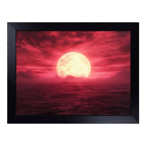 Lap Tray with Bean Bag Cushion, Sunset Artwork - Handmade in the UK, Raised Wooden Edge, Padded Cushion, Heat-Resistant Wipe-Clean Surface, for Meals, Laptops and Crafts