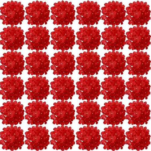 FagusHome Silk Hydrangea Heads 36 Pcs Artificial Flowers Heads and 3 Dozens Stems Fake Hydrangea Flowers with Stems for Home Wedding Decor (Red)