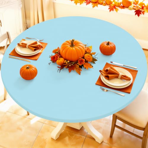 "Moosfor Spandex Round Tablecloth, Fitted Table Cloth for 36""-44"" Tables - Elastic Outdoor Picnic Table Cover, Circle Stretch Waterproof Table cloths for Patio, Dining, Kitchen, Baby Blue"