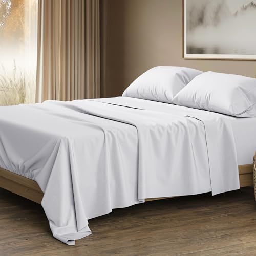 "THREAD SPREAD 100% Egyptian Cotton King Size Sheets Set - Luxury 1500 Thread Count Egyptian Cotton Sheets King Size, Silky Soft, Cooling, Sateen Weave 17"" Deep Pocket Bed Set - White"