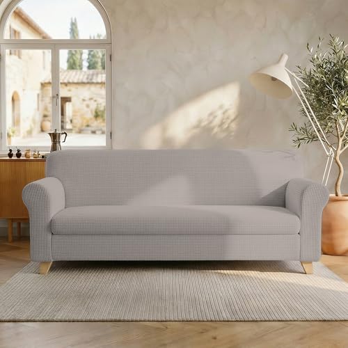 Italian Bed Linen ??? Leslie??? Sofa Cover, 95% Polyester + 5% Elastane, Dove Grey, 3 Places