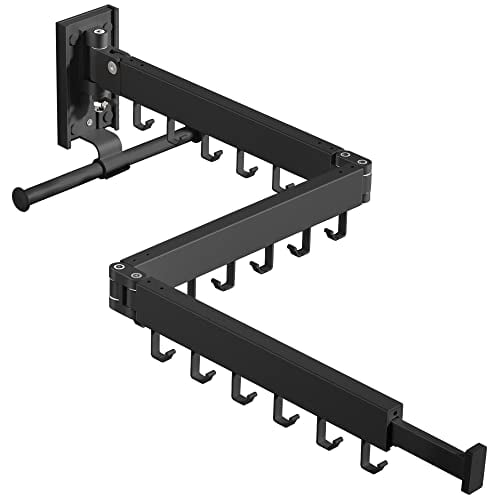 BOQORAD Drying Rack Clothing, Retractable Clothes Drying Rack,Wall Mounted Laundry Rack, Laundry Drying Rack Wall Mount,Collapsible Clothes Rack,can Fold Uptward/Left & Right,Black Color