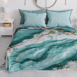 PETTI Artigiani Italiani - Spring-Summer Double Bed Bedspread Light Blanket Queen Size Bed Sheets Aquamarine Marble 100% Made in Italy