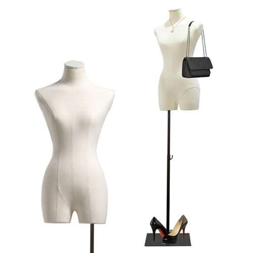 Female Mannequin Dress Form, Adjustable Height Model Body Display Torso with Metal Square Base Stand, Multipurpose Body Manikin for Dress Jewelry Sewing Clothing (White, C)