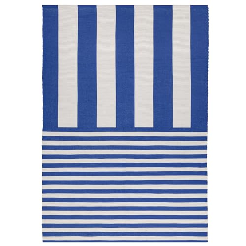 furn. Deck Stripe Rug – Indoor/Outdoor Striped Washable Weather Resistant Lightweight Rug (White/Blue - 120x170cm)