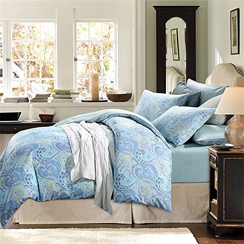 Brandream Boho Paisley Duvet Quilt Cover King Size with Pillowcases Luxury Bedding Set Bohemian Damask Medallion 800TC Egyptian Cotton Sateen - Blue 3pcs