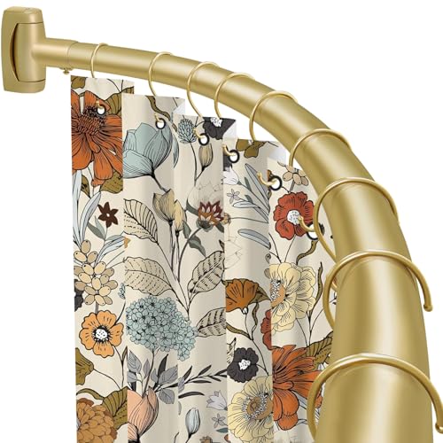 YNL Curved Shower Curtain Rod 35-82In(2.9-6.8Ft), Gold Round Rustproof Shower Rod for Bathroom Bathtub, Adjustable Arched Shower Curtain Rod, Never Rust-Extra Space-Non-Slip-Expandable-Need to Drill