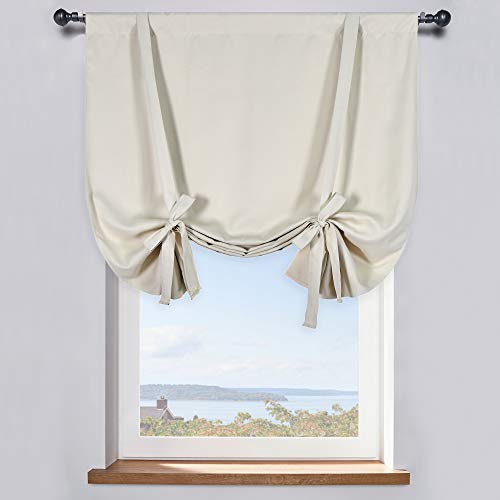 DONREN Cream Beige Room Darkening Tie-Up Valance Curtain - Decoration Balloon Shade Corner Window Drape (42 inches W x 45 inches L,1 Panel)