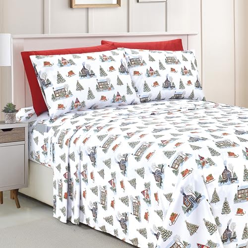 Elegant Comfort Bed Sheet Set 6 Piece Set Full Bungalow - Soft, Wrinkle and Fade Resistant - 1500 Hotel Quality Microfiber Luxury Bedding (Holiday 1500 Pattern)
