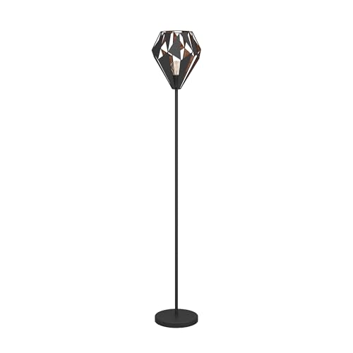 Eglo Carlton 1 Floor Lamp, Retro/Vintage Design Standing Lamp, Black and Copper Steel Standard Lighting, E27 Socket