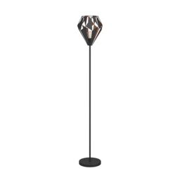 Eglo Carlton 1 Floor Lamp, Retro/Vintage Design Standing Lamp, Black and Copper Steel Standard Lighting, E27 Socket