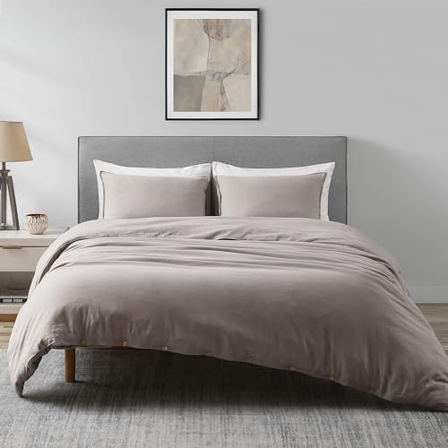 DAPU Linen Duvet Cover Set - French Linen Cotton Blend Natural Flax Soft Breathable Bedding 3 Pcs Set - 1 Duvet Cover 2 Pillowcases (Gray, King)