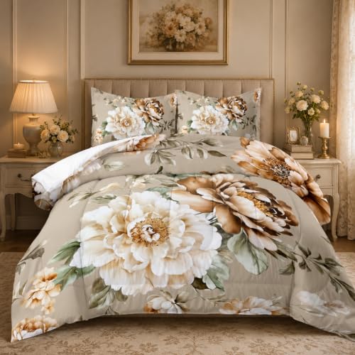 Raphus cucullatus Floral Bedding King Comforter Sets,Flower Comforter Set King,Flower Bed Comforter King Set,Botanical Bedding Pretty Comforter Set King