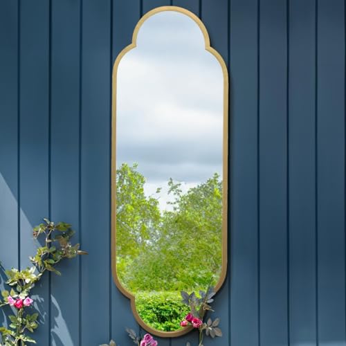 "The Duplici - New Gold Metal Framed Double Arched Oval Garden Wall Mirror 59"" X 20"" (150CM X 52CM)"