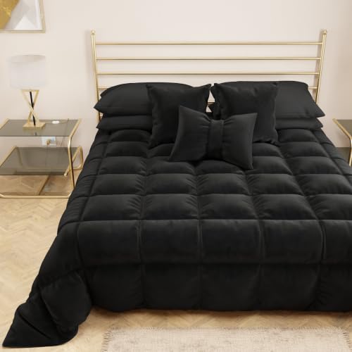 PETTI Artigiani Italiani - Velvet Winter Quilt 160x260 cm, Double-Sided Bedspread, 350 g/m??, Black, Made in Italy